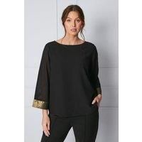 Foil Trim 3/4 Sleeve Overlay Top