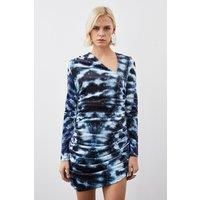 Printed Velvet Stretch Long Sleeve Mini Dress