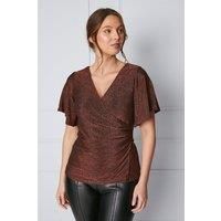 Womens Angel Sleeve Wrap Glitter Jersey Top