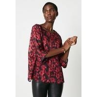 Red Floral Satin Stripe Metallic Chiffon Top