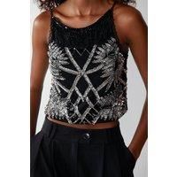 Leaf Embellished Beaded Crop Cami Top