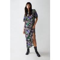 Sketchy Floral Print Short Sleeve Column Dress