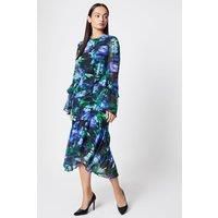 Ruched Skirt Flute Sleeve Midi Dress