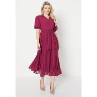 Womens Pleated Chiffon Midi Shirt Dress