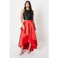 Coast Womens Maxi Skirt Red Floral Layered Twill Petite Spring Summer