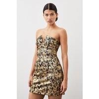 Tailored Strapless Print Detail Mini Dress