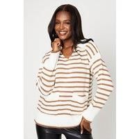 Collared Stripe Knitted Jumper With Pockets