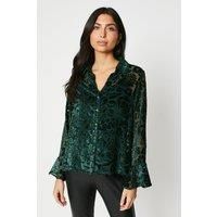 Womens Floral Velvet Devore Flute Sleeve Shirt