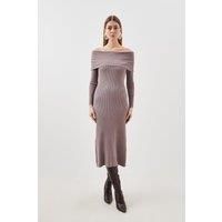 Viscose Blend Bardot Knit Midi Dress