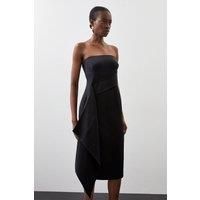 Polished Viscose Bandeau Drape Waist Midi Dress