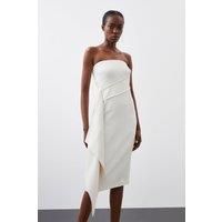 Polished Viscose Bandeau Drape Waist Midi Dress