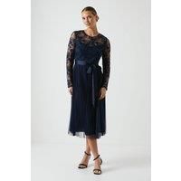 Coast Womens A-Line Dress Navy Elegant Floral Embroidered Bridesmaids