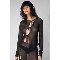 Mesh Tie Front Cut Out Detail Top