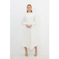 Petite Floral Satin Crepe Woven Angel Sleeve Midi Dress