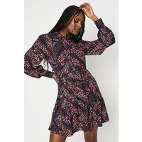 Womens Ditsy Tiered Mini Shirt Dress