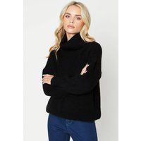 Womens Petite Longline Roll Neck Chunky Jumper