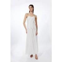 Petite Strappy Embellished Ruched Georgette Woven Maxi Dress