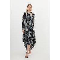 Petite Mono Floral Viscose Georgette Woven Maxi Dress