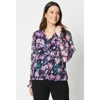 Womens Petite Floral Frill Front Blouse