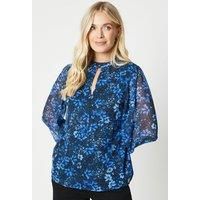 Womens Petite Ditsy Floral Volume Sleeve Blouse