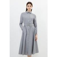 Tailored Wool Blend Belted Shirt Dress