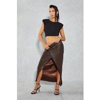 Leather Look Wrap Utility Midi Skirt