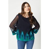 Womens Ombre Print Chiffon Top