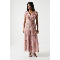 Petite Embroidered Wildflower Mesh Bridesmaids Maxi Dress