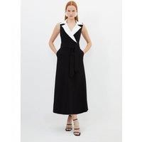 Compact Stretch Viscose Belted Tailored Midi Shirt Dress