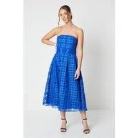 Check Organza Bandeau Midi Dress With Tie Waist