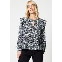 Petite Floral Print Frill Shoulder Blouse