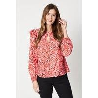 Animal Print Frill Shoulder Blouse