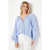 WALLIS Petite Blue Stripe Tie Neck Blouse