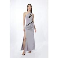 Petite Lace Trim One Shoulder Jersey Maxi Dress