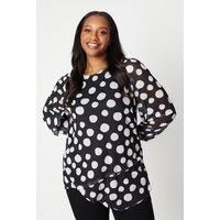 Curve Spot Print Mesh Asymmetric Top