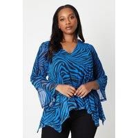 Womens Curve Print Mesh Hanky Hem Top