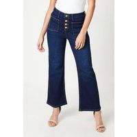 DOROTHY PERKINS Petite High Rise Button Detail Patch Pocket Flare Jeans