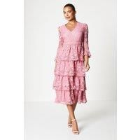 Layered Lace Dress With Ruffle Sleeve