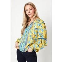 Tie Neck Satin Jacquard Blouse