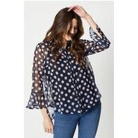 Spot Print Chiffon Flute Sleeve High Low Shirt