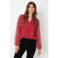 Chain Print V Neck Pleat Detail Shirt