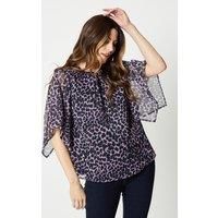 Womens Animal Print Chiffon Angel Sleeve Top