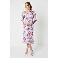 COAST Floral Print Drape Satin Jacquard Midi Dress