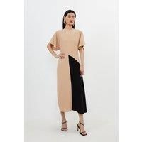 Fluid Tailored Colour Block Panel Full Skirted Midi Dress