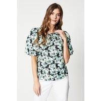 Floral Print Voile Puff Sleeve Top