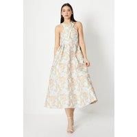 Cross Front Jacquard Midi Dress