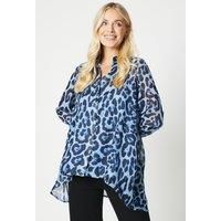 WALLIS Petite Animal Chiffon Hi Lo Hem Shirt