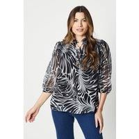 Printed Chiffon Shirred Shoulder Blouse