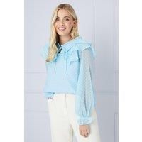 Petite Dobby Ruffle Tie Neck Blouse