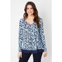 WALLIS Floral Print Jersey Zip Split Chiffon Insert Sleeve Top